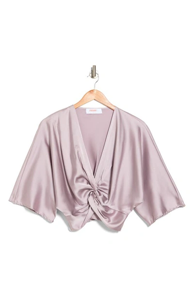 Shop Renee C Plunge Neck Long Sleeve Twisted Knot Satin Top In Dusty Lavender