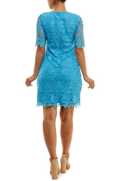 Shop Nina Leonard Jewel Neck Lace Dress In Carolina Blue