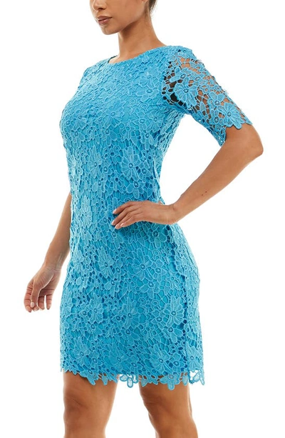 Shop Nina Leonard Jewel Neck Lace Dress In Carolina Blue