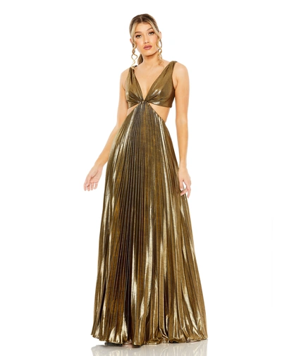 Shop Mac Duggal Pleated Cutout Dress - Final Sale In Antique Gold