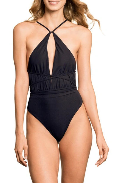 Shop Maaji Jade Safari Plunge One-piece Swimsuit In Black