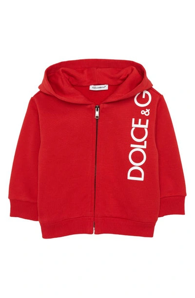 Shop Dolce & Gabbana Logo Graphic Cotton Hoodie In Nail Red