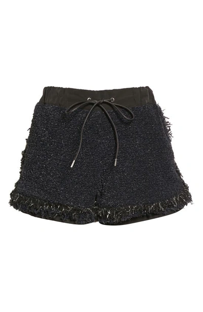 Shop Sacai Fringe Tweed Shorts In Black