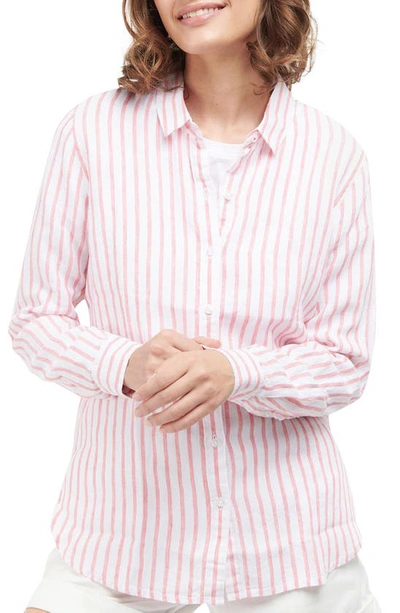 Shop Barbour Marine Stripe Linen Shirt In Pink Punch