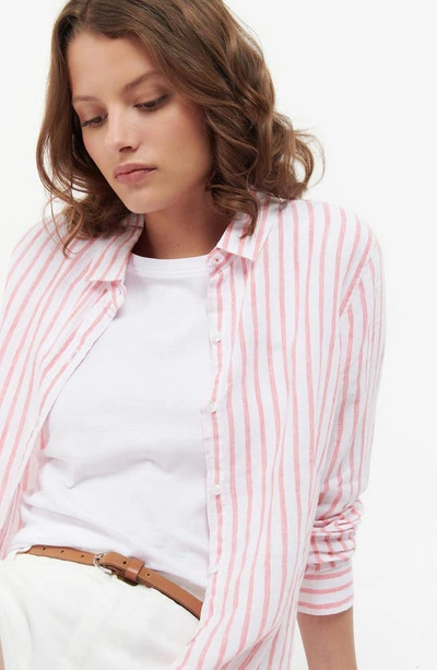 Shop Barbour Marine Stripe Linen Shirt In Pink Punch