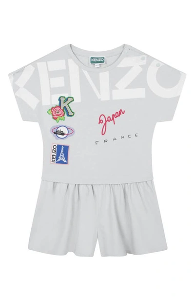 Shop Kenzo Kids' Cotton Graphic Romper In 791-pale Blue
