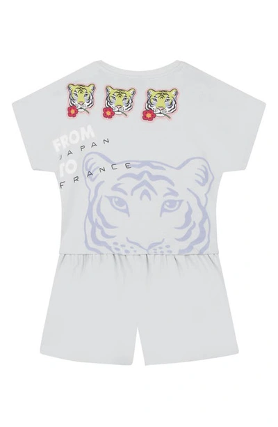Shop Kenzo Kids' Cotton Graphic Romper In 791-pale Blue