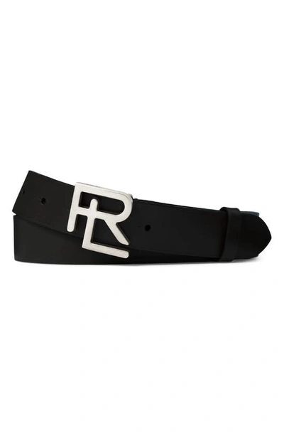 Shop Ralph Lauren Purple Label Rl Logo Buckle Leather Belt In Black/ Silver