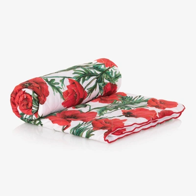 Shop Dolce & Gabbana Girls White Poppy Logo Baby Blanket (78cm)