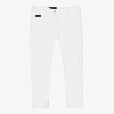 Shop Dolce & Gabbana Girls White Distressed Denim Jeans