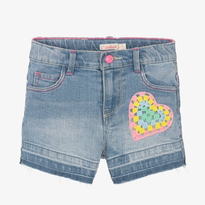 Shop Billieblush Girls Blue Crochet Heart Denim Shorts