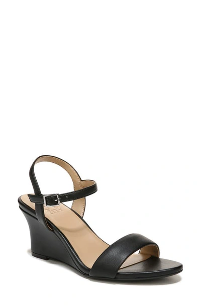 Naturalizer Bristol Wedge Ankle Strap Sandal In Black Smooth Faux Leather