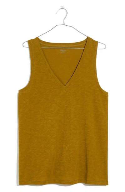 Shop Madewell Whisper Shout Cotton V-neck Tank In Spiced Olive