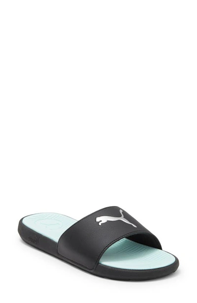 Puma Cool Cat 2.0 Lux Slide Sandal In  Black-silver-fair Aqua