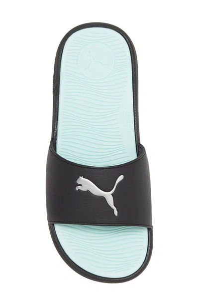 Puma Cool Cat 2.0 Lux Slide Sandal In  Black-silver-fair Aqua