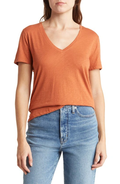 Shop Madewell V-neck Short Sleeve T-shirt In Afterglow Red