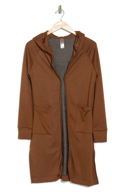 Shop Go Couture Raglan Sleeve Hooded Cardigan In Brown With Black Print