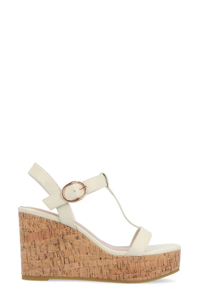 Journee Collection Matildaa Tru Comfort T-strap Platform Wedge Sandal In Bone