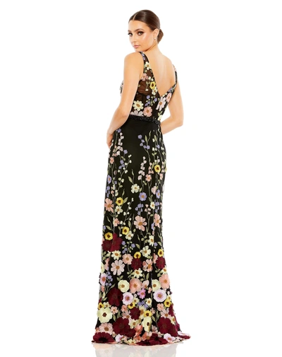 Shop Mac Duggal Embroidered Tulle Sleeveless V Neck A Line Gown In Black Multi