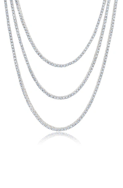 Shop Crislu Triple Layer Tennis Necklace In Platinum