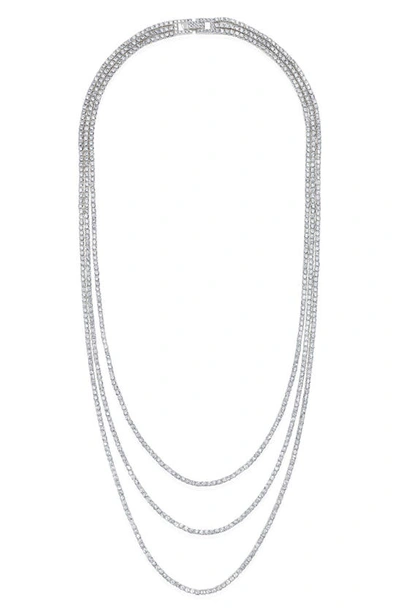 Shop Crislu Triple Layer Tennis Necklace In Platinum