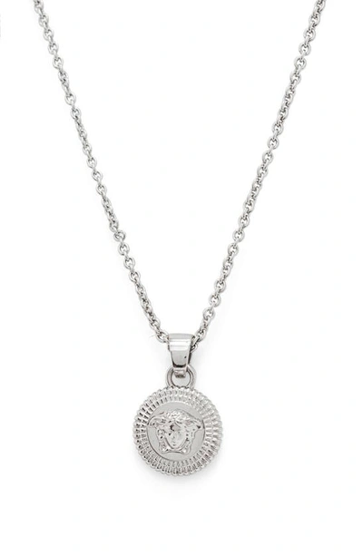Versace Medusa Coin Pendant Necklace In Palladium