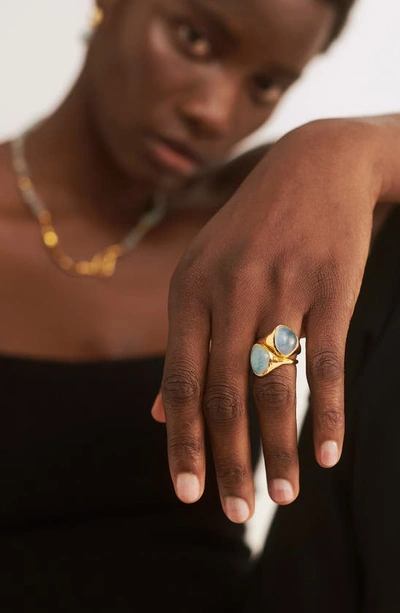 Monica Vinader Rio Gemstone Ring In 18ct Gold Vermeil - Aquama