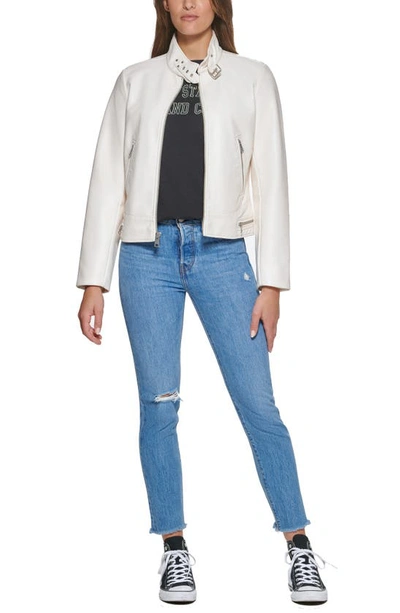 Shop Levi's Faux Leather Racer Jacket In Oyster