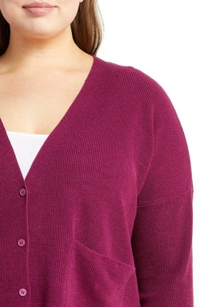 Shop Eileen Fisher V-neck Organic Linen & Cotton Cardigan In Raspberry
