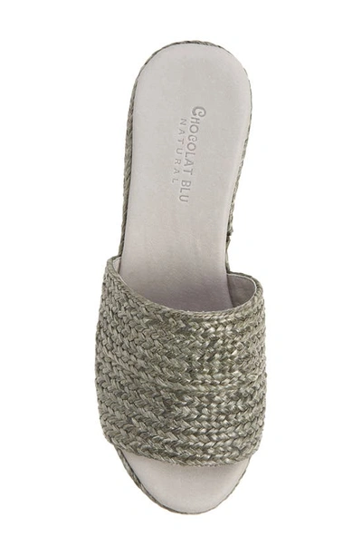 Chocolat Blu Raffia Platform Slide Sandal In Dark Grey Raffia