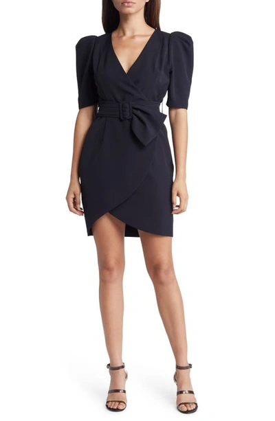 Black Halo Maricopa Belted Wrap-effect Stretch-crepe Mini Dress In Black