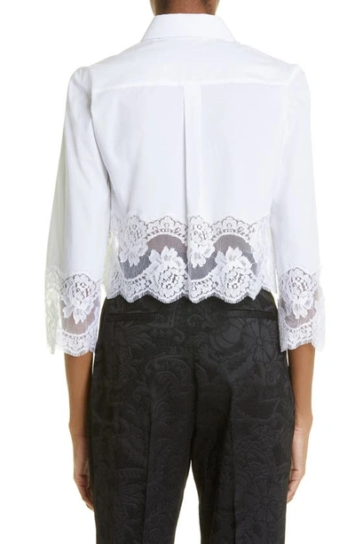 Shop Dolce & Gabbana Button Up Floral Lace Crop Button-up Shirt In Optic White