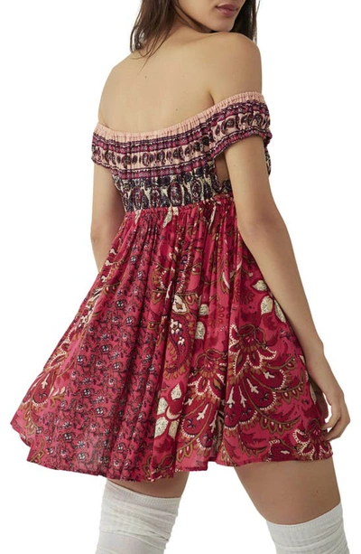 Shop Free People Bali Mariposa Off-the-shoulder Babydoll Dress In Strawberry Combo