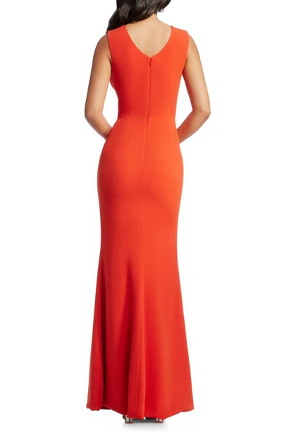 Shop Dress The Population Sandra Plunge Crepe Trumpet Gown In Poppy