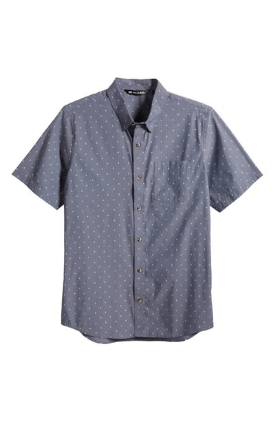 Shop Travismathew Better Not Diamond Print Short Sleeve Button-up Shirt In Heather Blue Nights
