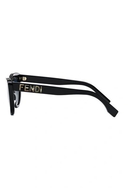 Shop Fendi The  Lettering 55mm Cat Eye Sunglasses In Shiny Black / Blue