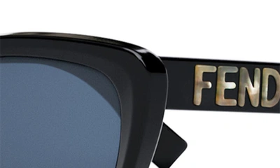 Shop Fendi The  Lettering 55mm Cat Eye Sunglasses In Shiny Black / Blue