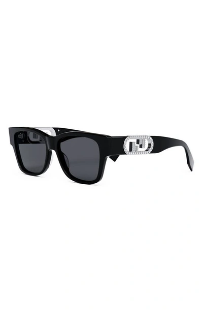 Shop Fendi The  O'lock 54mm Polarized Geometric Sunglasses In Shiny Black / Smoke