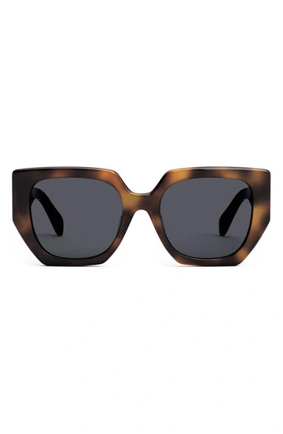 Shop Celine Triomphe 55mm Butterfly Sunglasses In Blonde Havana / Smoke