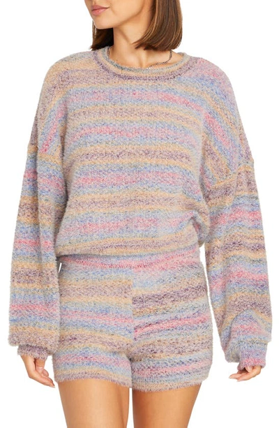 Shop Volcom Quween Beach Fuzzy Stripe Sweater Shorts In Purple Multi