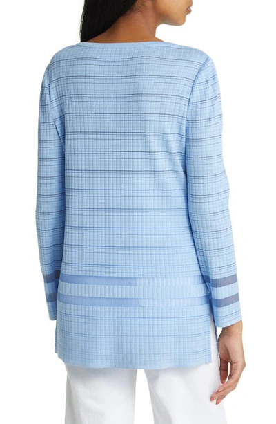 Shop Misook Sheer Stripe Knit Sweater In Cirrus Blue