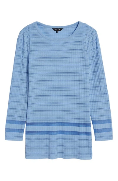 Shop Misook Sheer Stripe Knit Sweater In Cirrus Blue