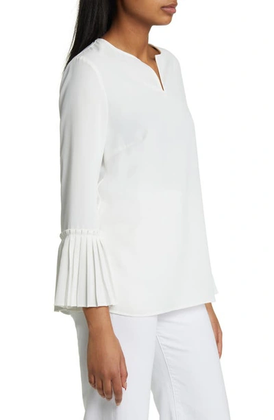 Shop Misook Pleated Bell Sleeve Split Neck Top In White