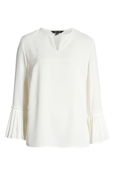 Shop Misook Pleated Bell Sleeve Split Neck Top In White