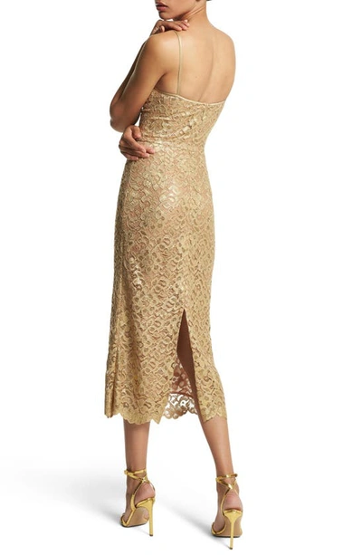 Michael Kors Laminated Lace Midi Slip Dress In 710 Gold