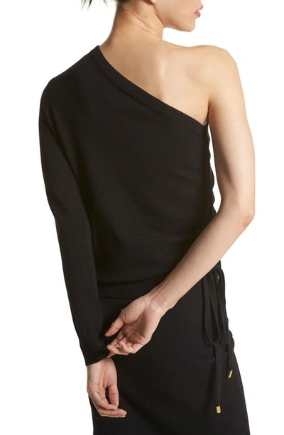 Shop Michael Kors One-shoulder Draped Cashmere Sweater In 001 Black