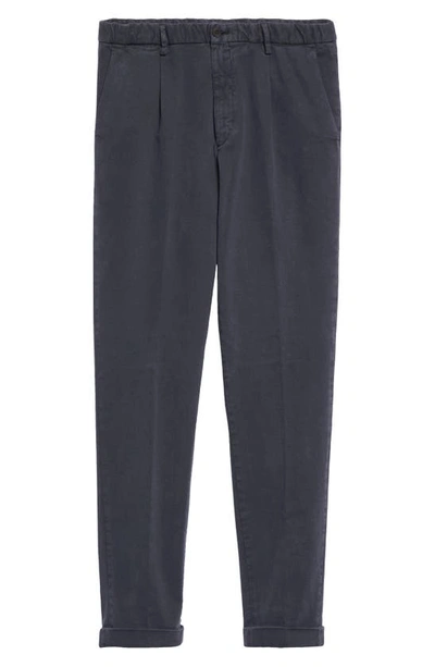 Shop Thom Sweeney Pleated Cotton Blend Chino Pants In Navy