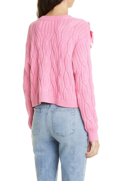 Shop Alice And Olivia Beau Relaxed Fit Bow Detail Cable Sweater In Primrose