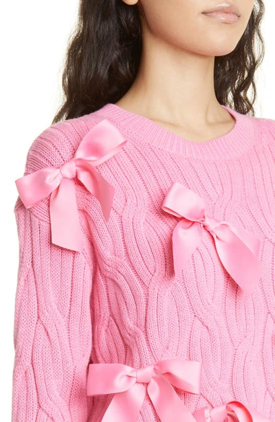 Shop Alice And Olivia Beau Relaxed Fit Bow Detail Cable Sweater In Primrose