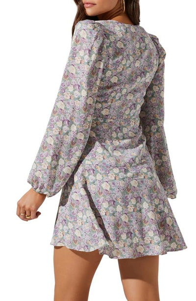 Shop Astr Floral Print Side Tie Long Sleeve Minidress In Purple Multi Floral